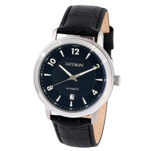 ASTRON 8052-1 férfi karóra, ezüst színű anemesacél tok, fekete színű bőrszíj, fekete számlap, keményített ásványüveg, mechanikus automata szerkezet, WR50M vízállóság 130739191 - Astron