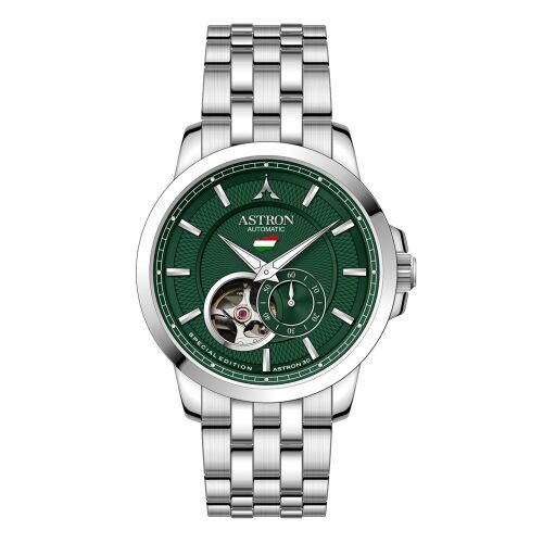 ASTRON 8060-3 sorszámozott automata férfi karóra, ezüst nemesacél tok, ezüst nemesacél csat, zöld számlap, zafír üveg, mechanikus automata szerkezet, WR50M vízállóság 130739244