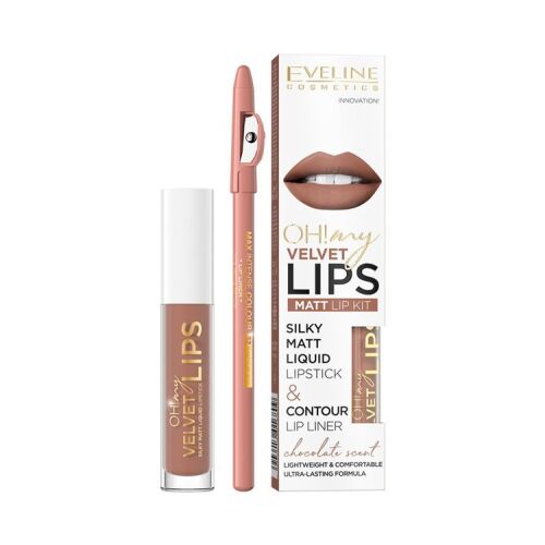 Eveline Oh! My Velvet Lips Choco Truffle Zestaw Matowej Pomadki w Płynie i Konturówki do Ust