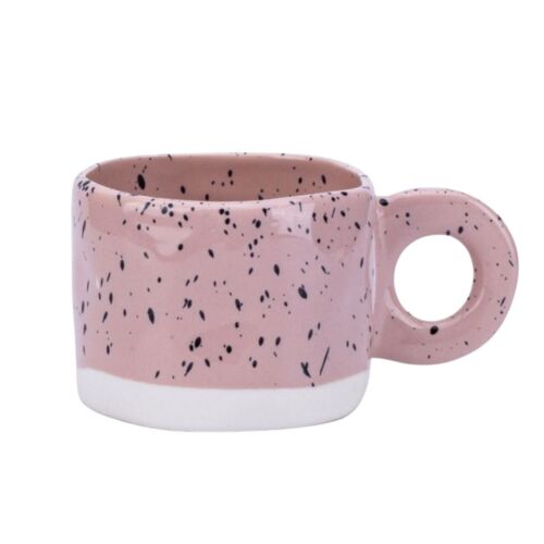Kerámia bögre, rózsaszín pöttyökkel, kerek füllel, 275 ml, modern mázas dizájn, CUP29 130784363