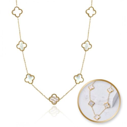 Colier Ecarla din oțel inoxidabil placat cu aur, cu trifoi și sidef, colaj