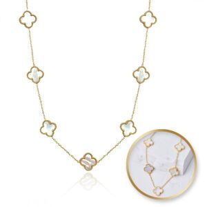 Ecarla vergoldete Edelstahl Klee Halskette mit Perlmutt, Collage - Halsketten für Damen