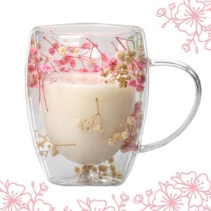 Becher mit getrockneten Schleierkrautblüten, doppelwandig, Borosilikatglas, 300 ml, SZK78 130784380 - Tassen