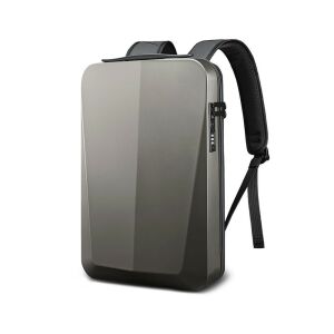 Axen Hartschalen-Laptop-Rucksack, grau, schräge Ansicht - Leziter