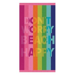 Prosop de plajă din bumbac cu dungi colorate Don't Worry Beach Happy 75x150cm - Design interior