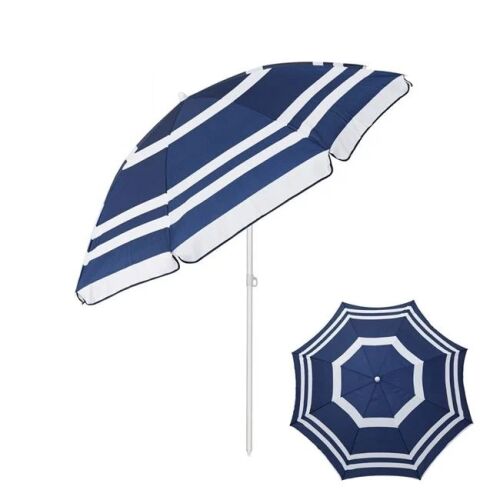 Plážový slnečník s náklonom, kovový rám, UPF 50+, Ø2m, modrý-Alb