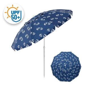 Parasol plażowy Anti Wind ze wzorem kotwicy i ochroną przeciwsłoneczną UPF 50+ - Osłona przeciwsłoneczna