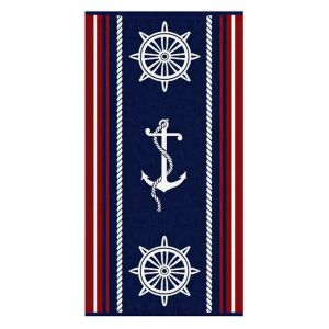 Plážová osuška s kotvou a kormidlom, bavlna, 150x75cm, modrá a červená - Welora