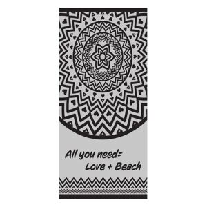 Szary ręcznik plażowy mandala z napisem 'All you need=Love+Beach' - Projektowanie wnętrz