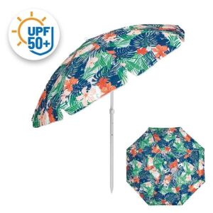 Plážový slnečník Tengerparti esernyő Anti Wind Umbrella s tropickým kvetinovým vzorom a ochranou UPF 50+ - Welora