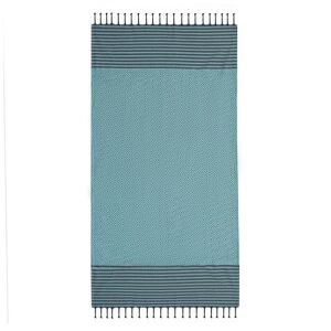 Miętowo-zielony i szary ręcznik Hamam w geometryczne wzory z frędzlami, 180x100cm - Projektowanie wnętrz