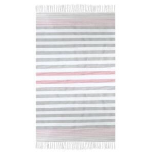 Prosop de plajă Hamam cu dungi albe, maro și roz, cu franjuri, 180x90cm - Design interior