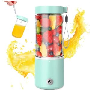 Mini Blender Electric, Arvada® Easy Mix SJ1007, 80W, 20.000 RPM, 4000 mAh, Portabil, Multifunctional, Auto-Curatare, Autonomie Mare, Capacitate 420ml, 6 Lame 3D, Acumulator, albastru