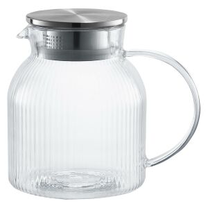 Cana din sticlă transparentă Ambition Curly 1.3L cu capac din oțel inoxidabil - Ulcioare