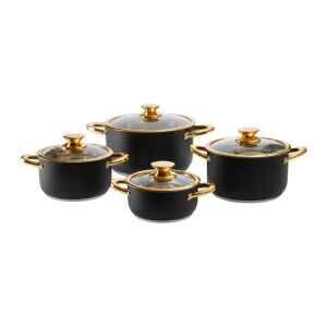 Ambition Royal Steel 8 részes edénykészlet, fekete rozsdamentes acél edények üvegfedőkkel - Ambition