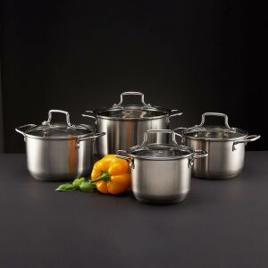 Ambition Hugo Plus 8 darabos rozsdamentes acél edénykészlet üveg fedőkkel - Főzőedény & Sütőedény