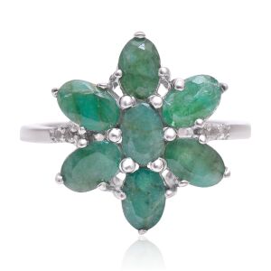 Ezüst Gyűrű Brazil Smaragddal és Fehér Topázzal, XMP034/54 130789260 - Női gyűrű