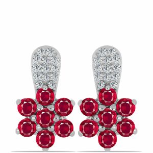 Ezüst Fülbevaló Madagaszkári Rubinnal és Fehér Topázzal - Elegáns Virág Design 130789331 - Divat & Öltözködés