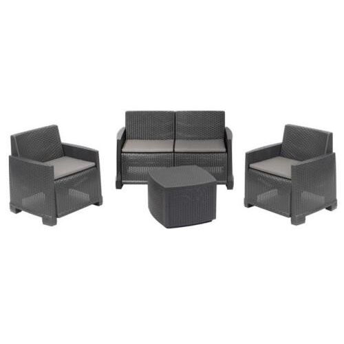 COMO antracit rattan kerti bútor szett kanapéval, fotelekkel és asztallal