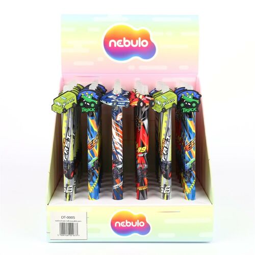 Nebulo radírozható zselés tollak járműves díszekkel, 36 darabos display