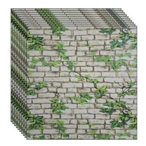 Set 10 x tapet autoadeziv 3D NEXTLY, pentru perete sau tavan, waterproof, ajustabil, adeziv puternic, usor de montat, suprafata acoperire 5.3 mp, 70x77 cm, design modern, crem-verde, cod J7446-5