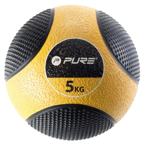 Piłka lekarska 5 kg Pure 2 Improve – Żółto/Czarna, wykonana z gumy, do treningu funkcjonalnego 130912461
