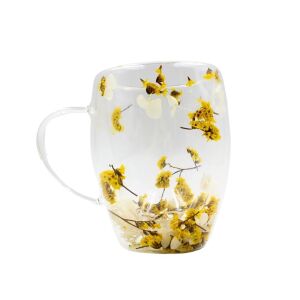 Statice żółty kubek z suszonymi kwiatami, podwójne ścianki, szkło borokrzemianowe, 350 ml, SZK103 130912510 - Kubek