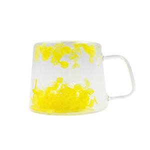 Sárga hortenziás bögre, dupla falú, boroszilikát üveg, 180 ml, SZK155