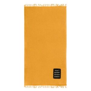 Bawełniany ręcznik plażowy z naszywką Don't Worry 90x170cm, musztardowy żółty 130920140 - Mata plażowa