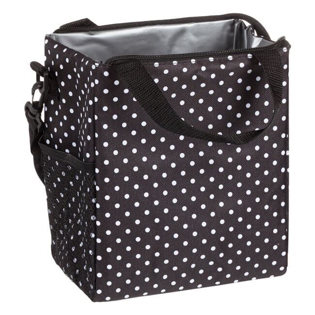 Taška na zips, objem 8 l, 21x16x24 cm, čierna s bielymi bodkami