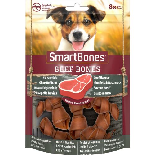 SmartBones Beef Bones Mini przysmaki dla psów, 8 sztuk, bez surowej skóry, smak wołowiny