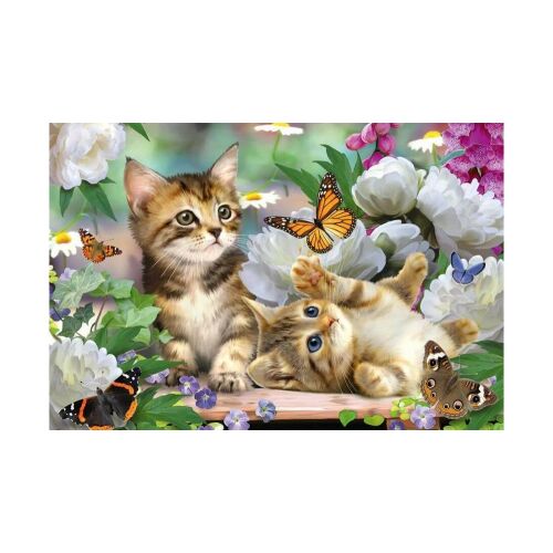 Kirakott Schmidt Playful Kittens 150 darabos puzzle. Kiscicák játszanak pillangókkal a kertben. - Schmidt