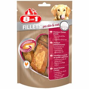 8in1 Fillets Pro Skin & Coat recompense pentru câini, aromă de pui, pachet de 80g - Momeală pentru recompensarea câinilor