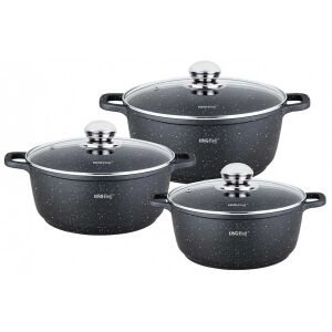 Kinghoff KH-1606 Marmor Kochtopfset - 3-teiliges Antihaft-Topfset mit Glasdeckeln - Koch- & Backgeschirr