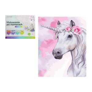 Festés számkészlettel, Fehér Unikornis, 40x50 cm