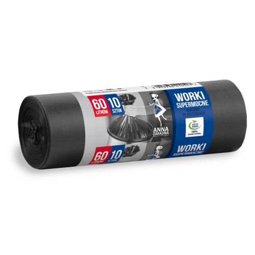 Anna Zaradna Worki na śmieci supermocne LDPE 60L, 10 szt, czarne