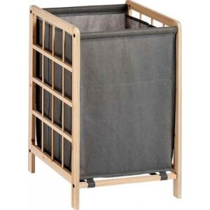 Szennyes kosar grauer Wäschekorb mit Holzrahmen - WC-Sitze, Duschkabine, Wasserhahn, Duschtür, Badezimmerschrank, Wäschekörbe und Brausegarnitur