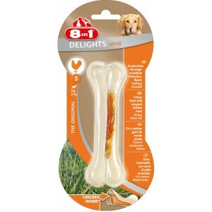 8in1 Delights Strong Bone S, os de mestecat pentru câini cu aromă de pui, gustare de lungă durată pentru câini de talie mică - Momeală pentru recompensarea câinilor