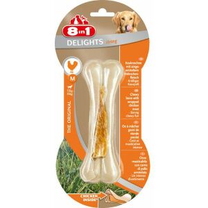 8in1 Delights Strong Bone M, os de mestecat cu pui pentru câini de talie medie - Momeală pentru recompensarea câinilor