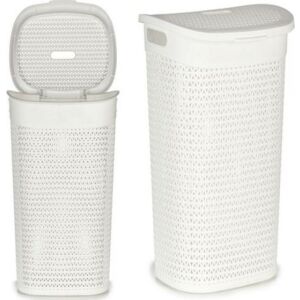 Biely plastový kôš na bielizeň s vekom, objem 60L - Nádoby na špinavú bielizeň