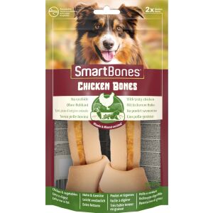 SmartBones Chicken Bones Medium 2 bucăți, recompense pentru câini fără piele crudă cu pui și legume - Momeală pentru recompensarea câinilor