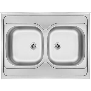 TANGO Rozsdamentes mosogató, 2 medence hátfallal, magasított kivitel - textil hatású, 800 x 600 mm