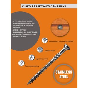 WKRĘT DO DREWNA TWARDEGO TROPIC C2 5*70MM T25 caracteristici șurub din oțel inoxidabil - Fixator