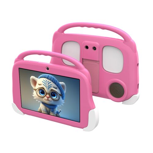 Tablet pentru copii Blow KidsTAB8 roz cu husă de protecție și fundal cu pisică animată