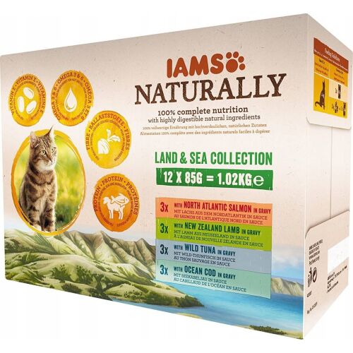 IAMS Naturally Adult zestaw smaków morskch i mięsnych 12x85g kot 130961380