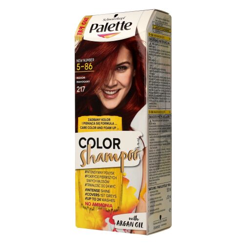 Palette Color Shampoo 217 Mahagóni, hajfesték élénk mahagóni hajszínhez, elfedi az ősz hajszálakat, ammóniamentes