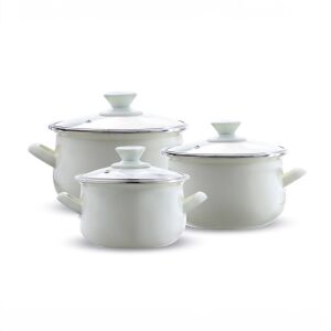 Emalia Olkusz 6 részes zománcozott edénykészlet üvegfedővel, krém színű - Főzőedény & Sütőedény