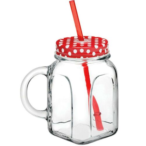 Pasabahce szívószálas befőttes üveg 450 ml piros 145516091