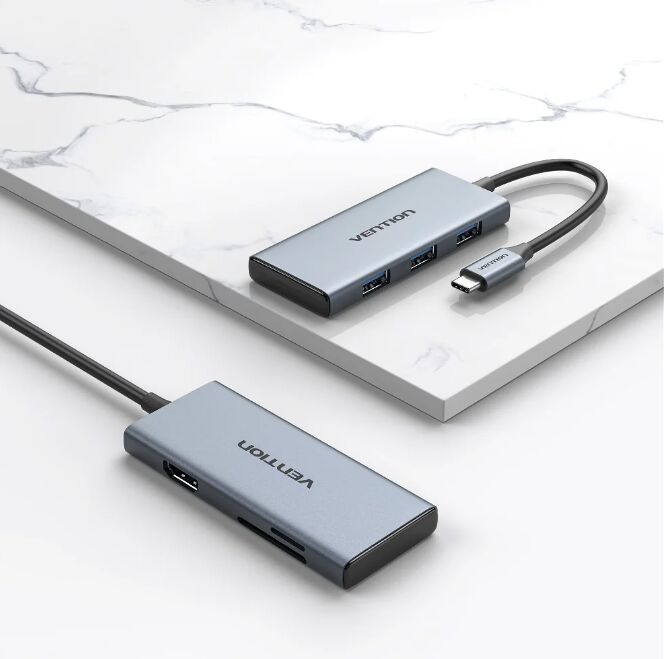 Vention USB-C -> HDMI/USB 3.0x3/SD/TF (0,15m Szürke Aluminum Ö...