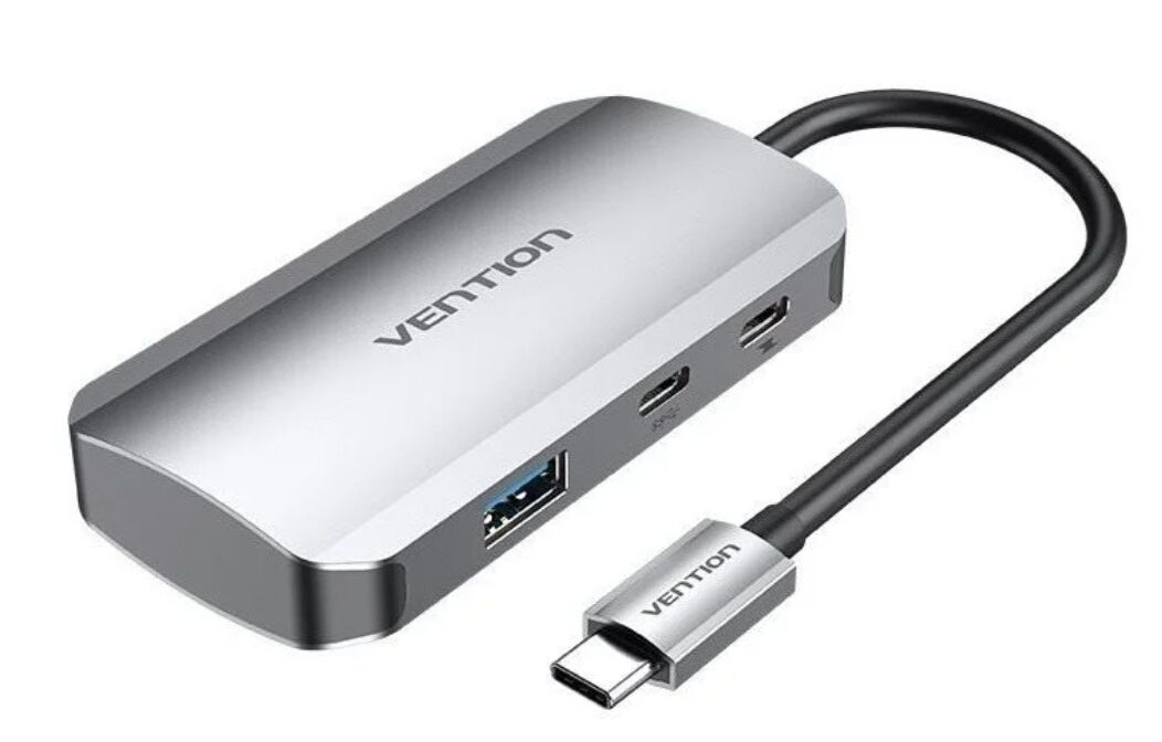 Vention USB-C -> USB3.0x3/SD/TF/PD (0,15m Szürke Aluminum Ötvö...